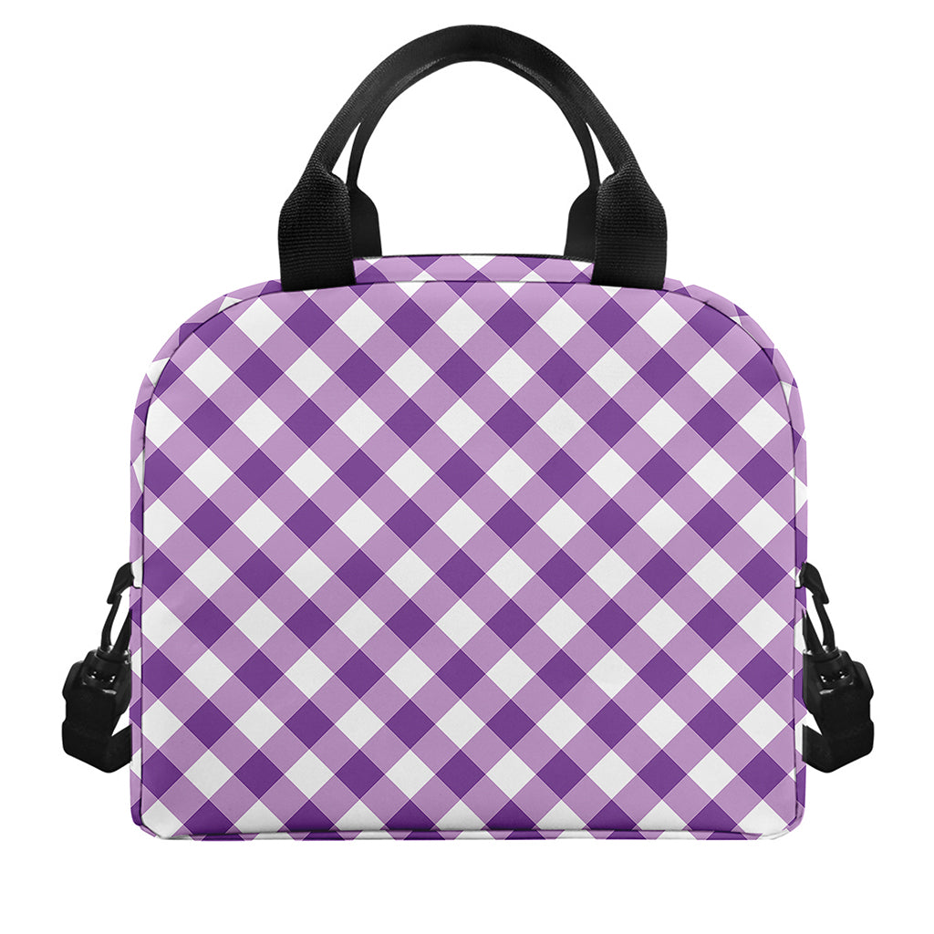 Violet And White Gingham Pattern Print Insulated Lunch Bag