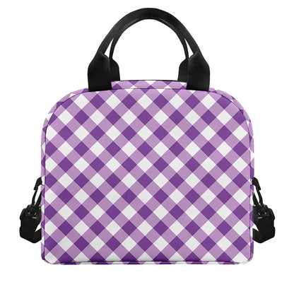 Violet And White Gingham Pattern Print Insulated Lunch Bag