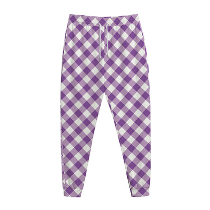 Violet And White Gingham Pattern Print Jogger Pants