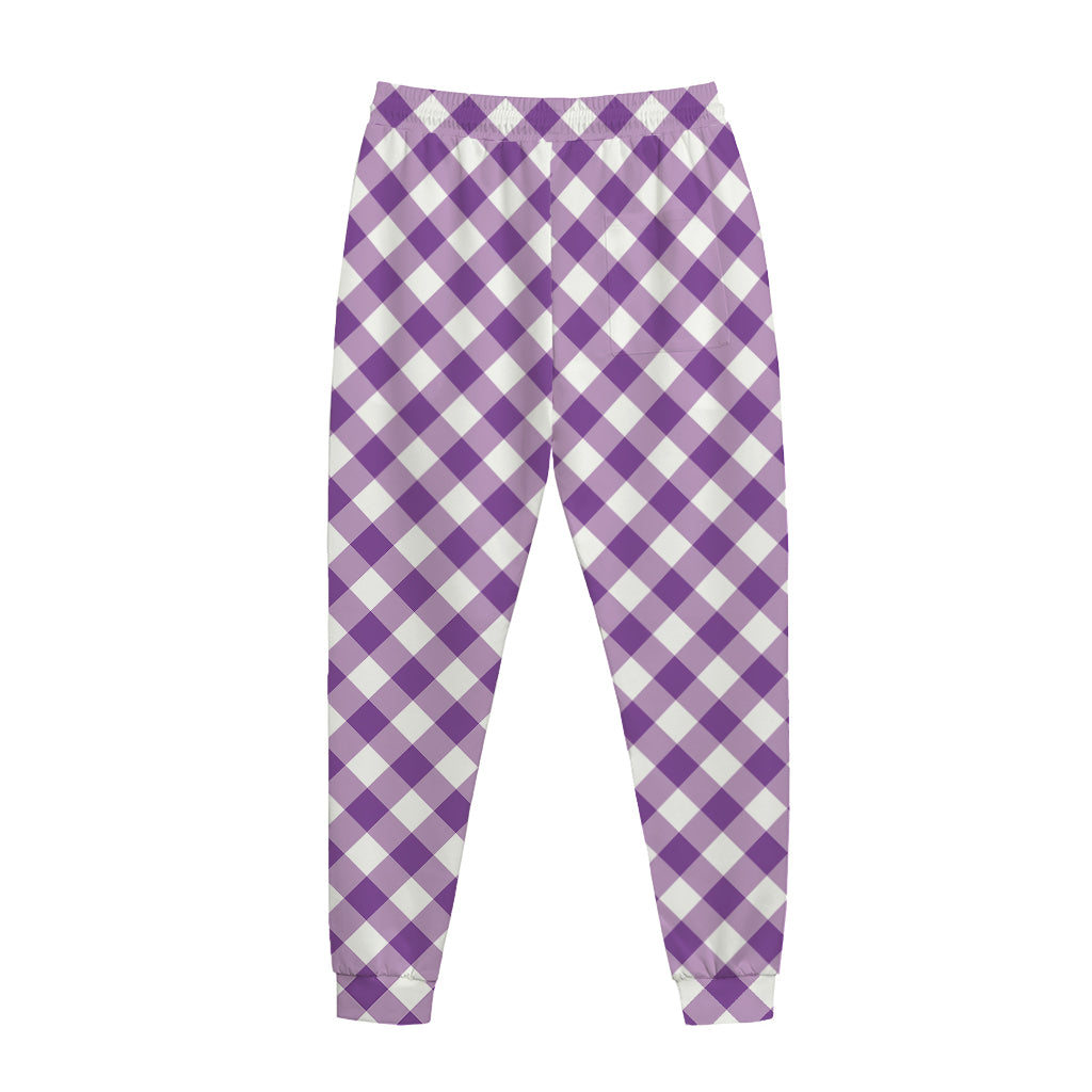 Violet And White Gingham Pattern Print Jogger Pants
