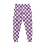 Violet And White Gingham Pattern Print Jogger Pants