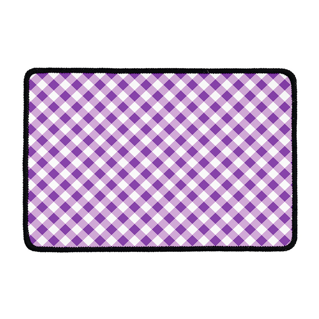 Violet And White Gingham Pattern Print Kitchen Mat