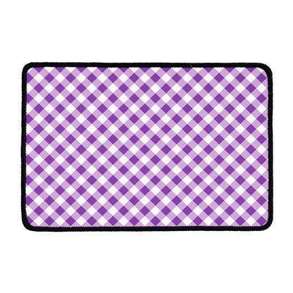 Violet And White Gingham Pattern Print Kitchen Mat