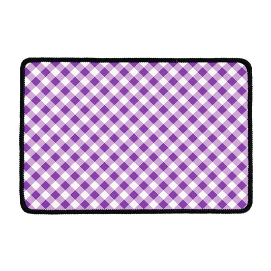 Violet And White Gingham Pattern Print Kitchen Mat