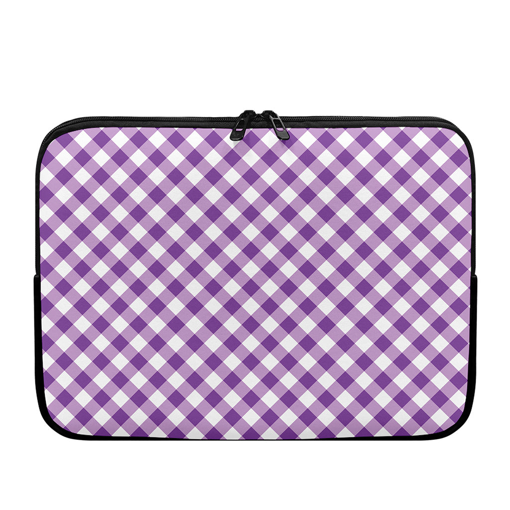 Violet And White Gingham Pattern Print Laptop Sleeve