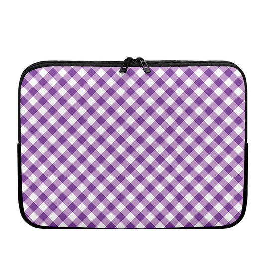 Violet And White Gingham Pattern Print Laptop Sleeve