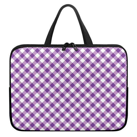Violet And White Gingham Pattern Print Laptop Sleeve With Handle