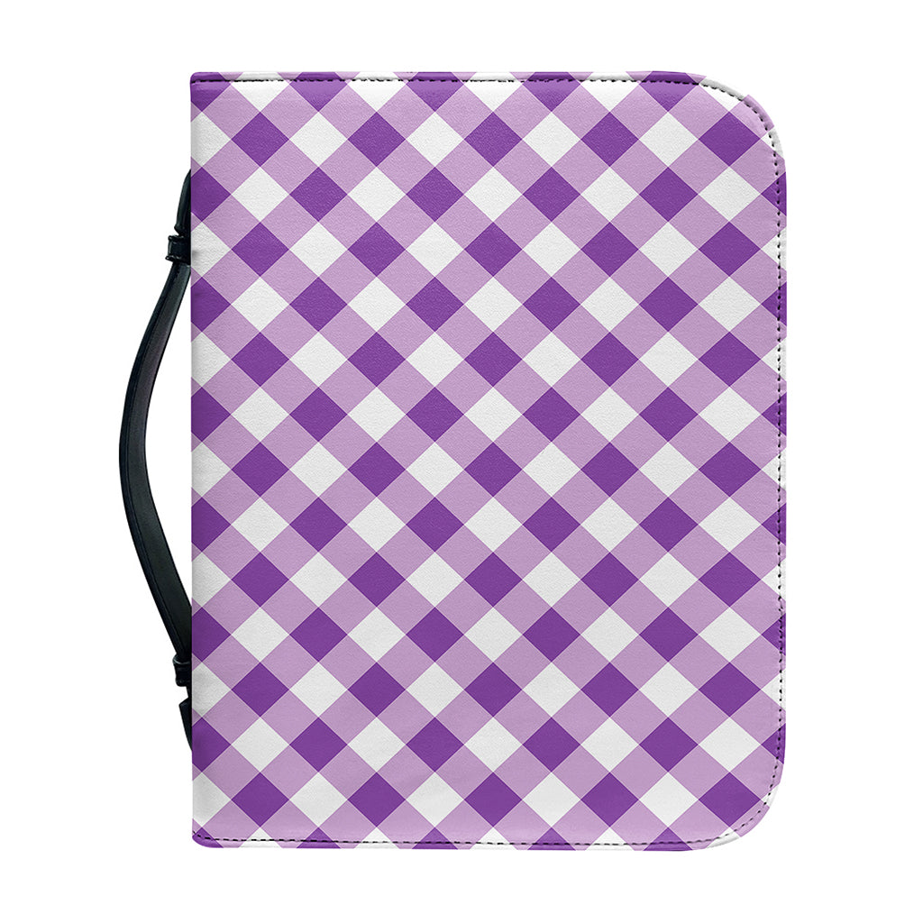 Violet And White Gingham Pattern Print Leather Bible Cover