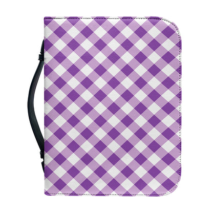 Violet And White Gingham Pattern Print Leather Bible Cover