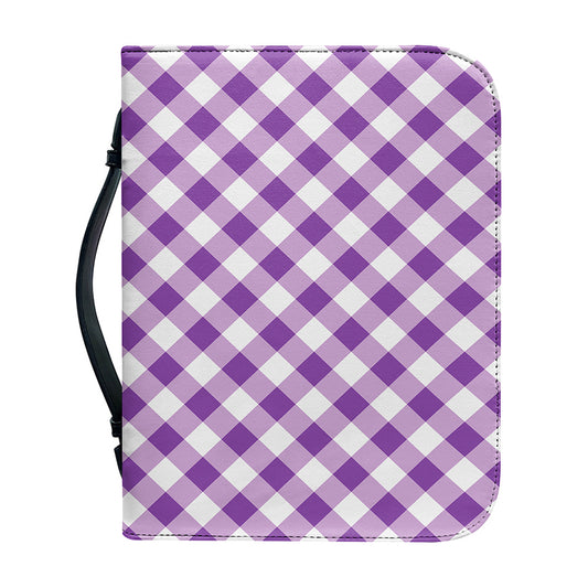 Violet And White Gingham Pattern Print Leather Bible Cover