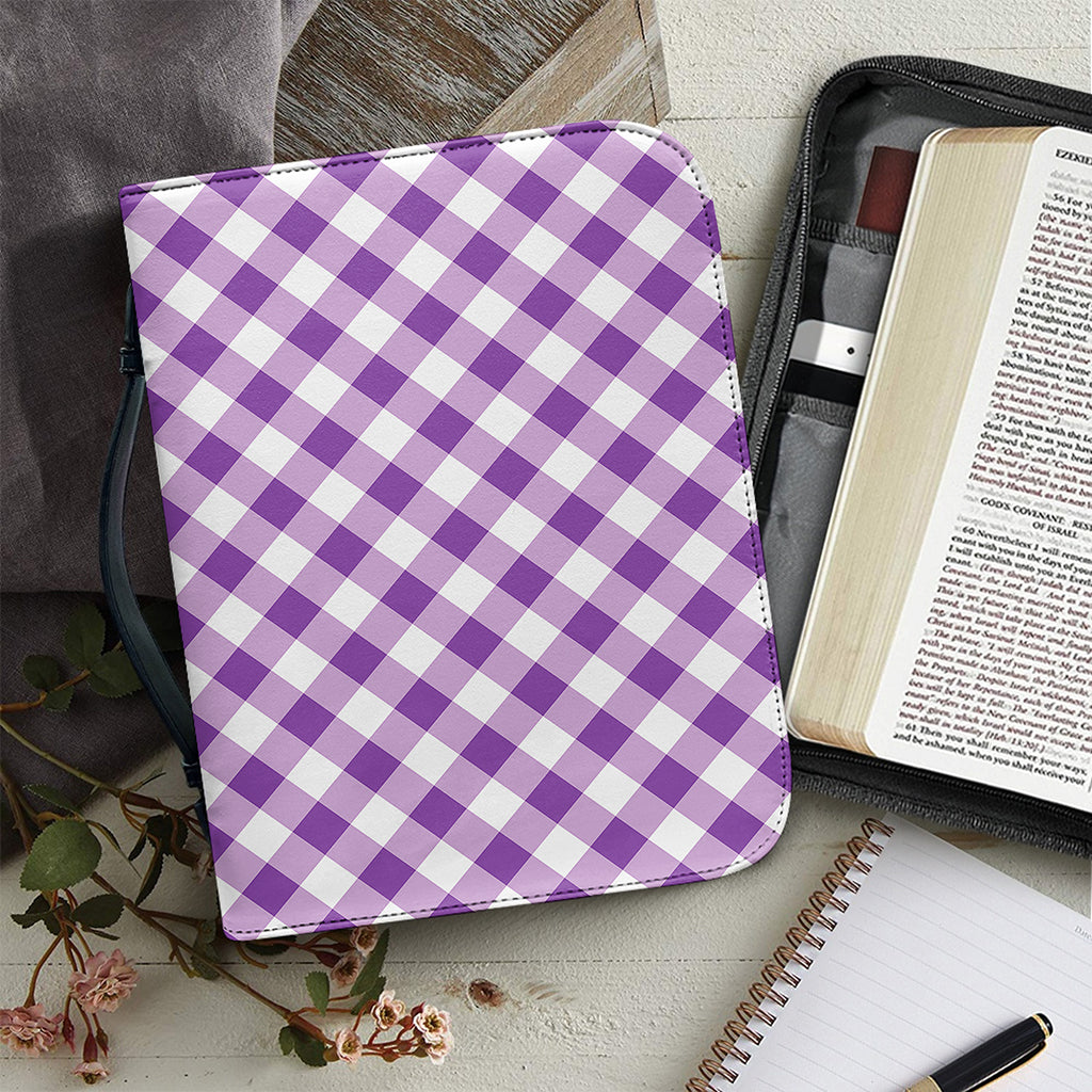 Violet And White Gingham Pattern Print Leather Bible Cover
