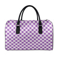 Violet And White Gingham Pattern Print Leather Duffel Bag