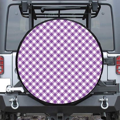 Violet And White Gingham Pattern Print Leather Spare Tire Cover