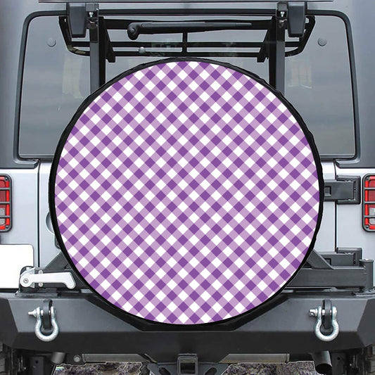 Violet And White Gingham Pattern Print Leather Spare Tire Cover