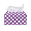 Violet And White Gingham Pattern Print Leather Tissue Box Cover