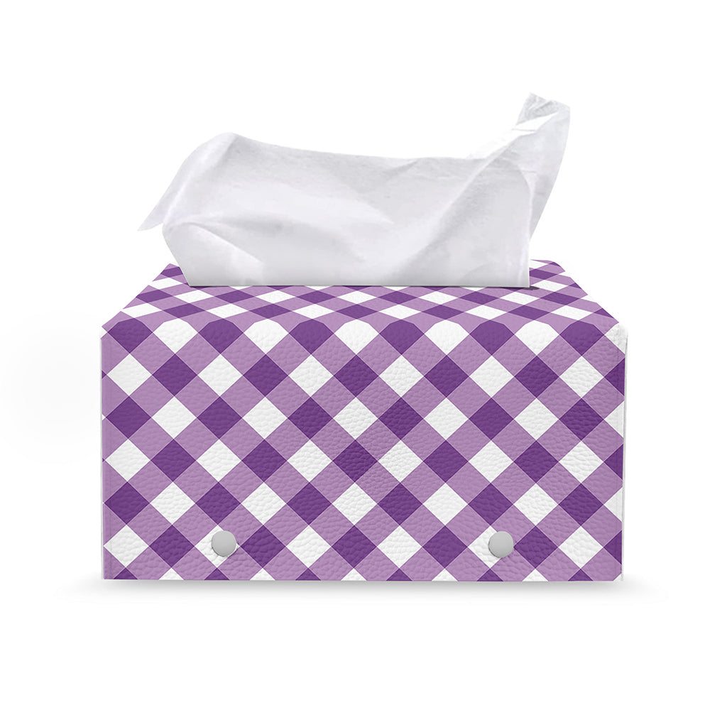Violet And White Gingham Pattern Print Leather Tissue Box Cover