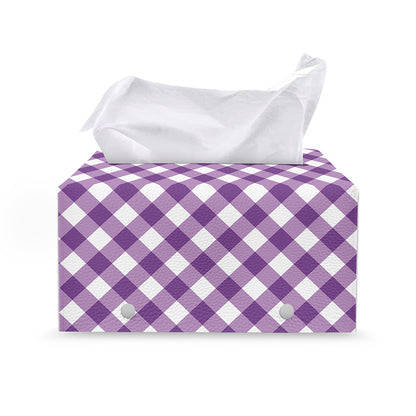 Violet And White Gingham Pattern Print Leather Tissue Box Cover