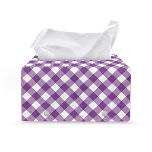Violet And White Gingham Pattern Print Leather Tissue Box Cover
