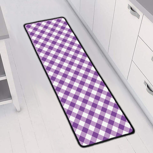 Violet And White Gingham Pattern Print Long Kitchen Mat
