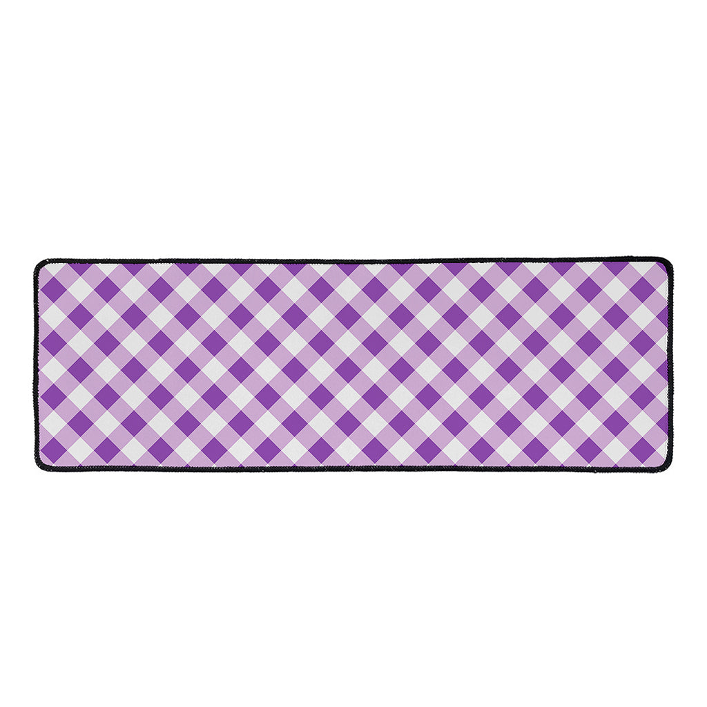Violet And White Gingham Pattern Print Long Kitchen Mat
