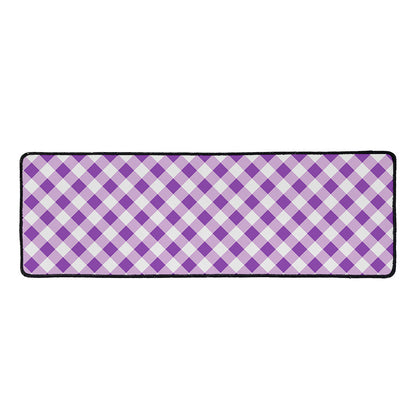 Violet And White Gingham Pattern Print Long Kitchen Mat