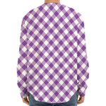 Violet And White Gingham Pattern Print Long Sleeve Baseball Jersey