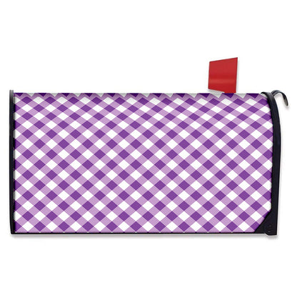 Violet And White Gingham Pattern Print Mailbox Cover
