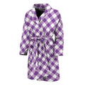 Violet And White Gingham Pattern Print Men's Bathrobe
