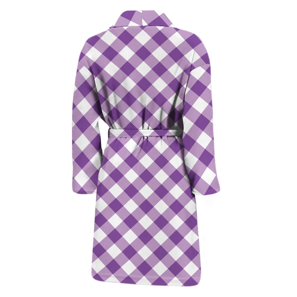Violet And White Gingham Pattern Print Men's Bathrobe