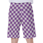 Violet And White Gingham Pattern Print Men's Beach Shorts