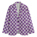 Violet And White Gingham Pattern Print Men's Blazer