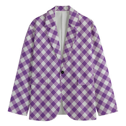 Violet And White Gingham Pattern Print Men's Blazer