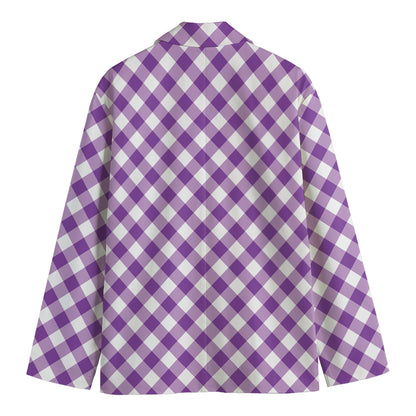 Violet And White Gingham Pattern Print Men's Blazer