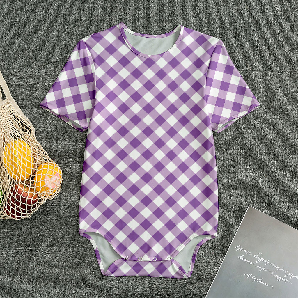 Violet And White Gingham Pattern Print Men's Bodysuit