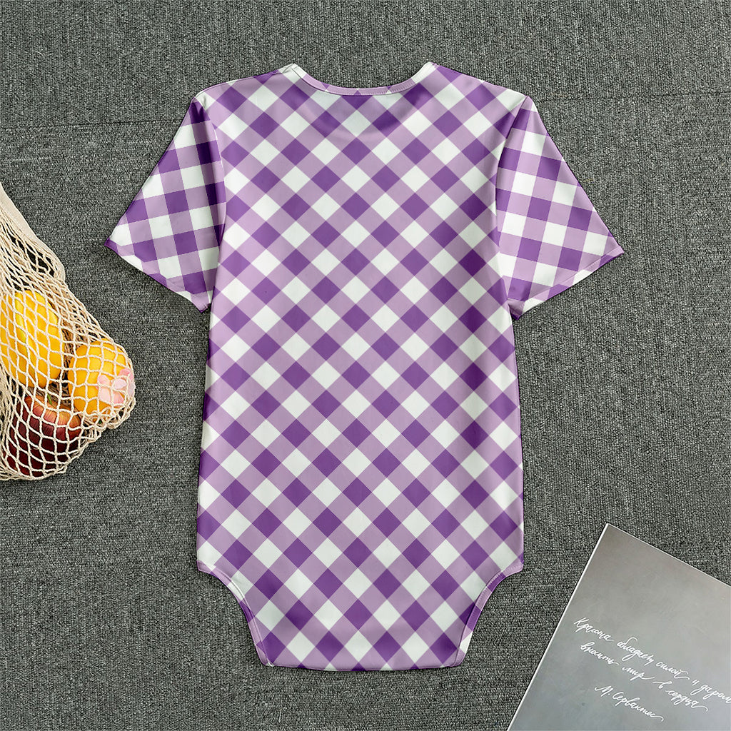 Violet And White Gingham Pattern Print Men's Bodysuit
