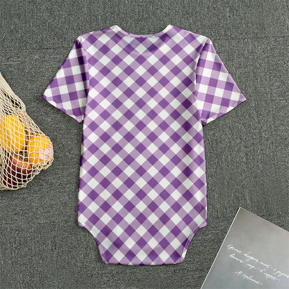 Violet And White Gingham Pattern Print Men's Bodysuit