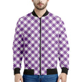 Violet And White Gingham Pattern Print Men's Bomber Jacket