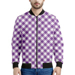 Violet And White Gingham Pattern Print Men's Bomber Jacket