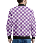 Violet And White Gingham Pattern Print Men's Bomber Jacket