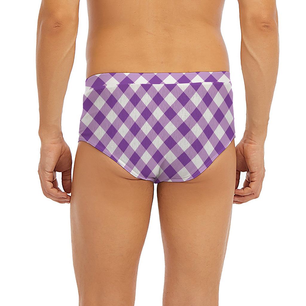 Violet And White Gingham Pattern Print Men's Briefs