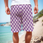 Violet And White Gingham Pattern Print Men's Cargo Shorts