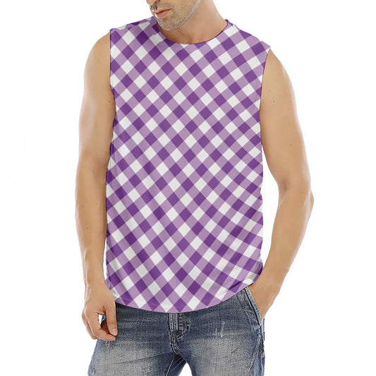 Violet And White Gingham Pattern Print Men's Fitness Tank Top