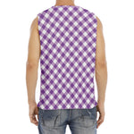 Violet And White Gingham Pattern Print Men's Fitness Tank Top