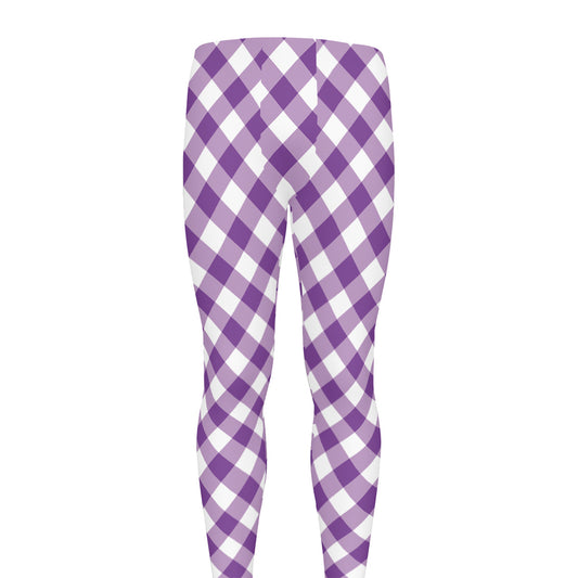 Violet And White Gingham Pattern Print Men's leggings