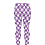 Violet And White Gingham Pattern Print Men's leggings