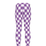Violet And White Gingham Pattern Print Men's leggings