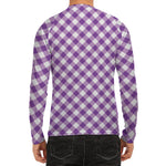 Violet And White Gingham Pattern Print Men's Long Sleeve Rash Guard