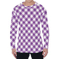 Violet And White Gingham Pattern Print Men's Long Sleeve T-Shirt