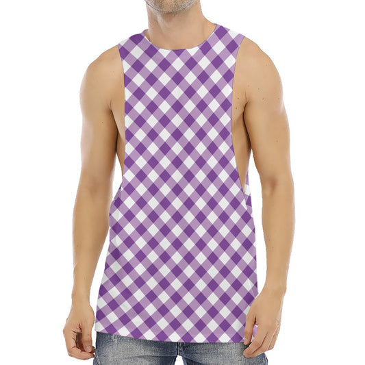 Violet And White Gingham Pattern Print Men's Muscle Tank Top