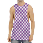 Violet And White Gingham Pattern Print Men's Muscle Tank Top